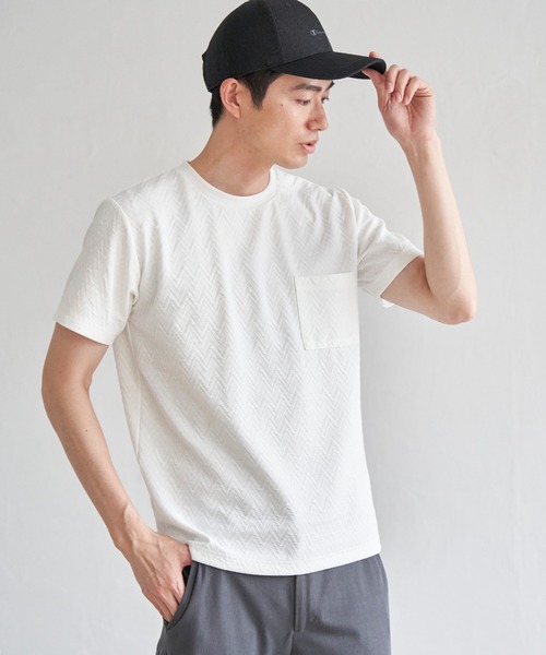 ikka(イッカ)の「ヘリンボンフクレジャカードTシャツ(Tシャツ/カットソー・メンズ・ブラック/ライム/ホワイト/グレー・M/L/XL/S)」の7枚目の写真