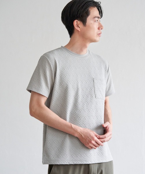 ikka(イッカ)の「ヘリンボンフクレジャカードTシャツ(Tシャツ/カットソー・メンズ・ブラック/ライム/ホワイト/グレー・M/L/XL/S)」の12枚目の写真