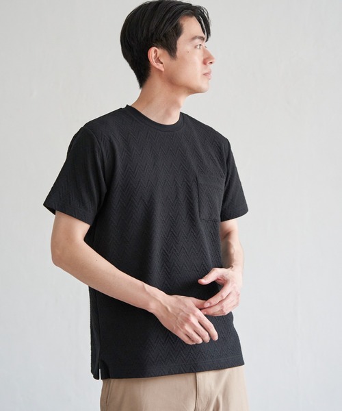 ikka(イッカ)の「ヘリンボンフクレジャカードTシャツ(Tシャツ/カットソー・メンズ・ブラック/ライム/ホワイト/グレー・M/L/XL/S)」の15枚目の写真