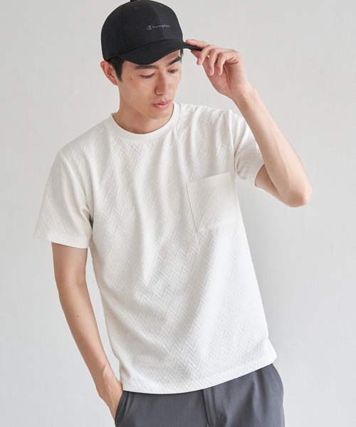 ikka(イッカ)の「ヘリンボンフクレジャカードTシャツ(Tシャツ/カットソー・メンズ・ブラック/ライム/ホワイト/グレー・M/L/XL/S)」の8枚目の写真