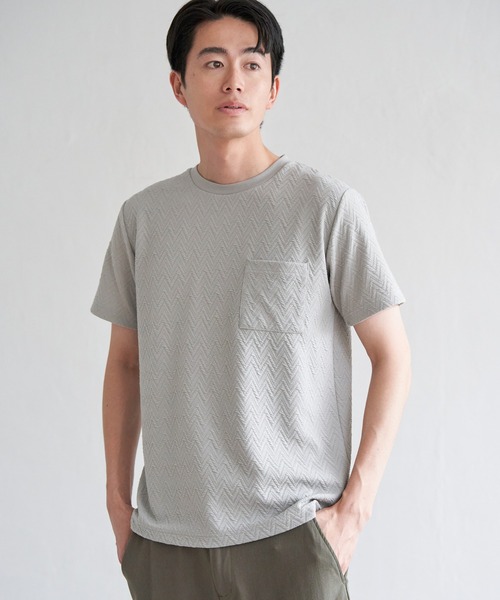 ikka(イッカ)の「ヘリンボンフクレジャカードTシャツ(Tシャツ/カットソー・メンズ・ブラック/ライム/ホワイト/グレー・M/L/XL/S)」の11枚目の写真