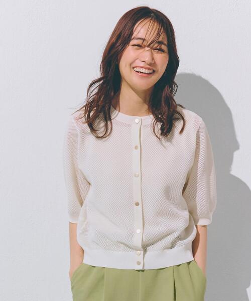 grove（グローブ）の「1枚でも映える上品メッシュカーディガン（カーディガン/ボレロ・レディース・オフホワイト/ブラック/ブルー・02/03/01/04/05）」の2枚目の写真