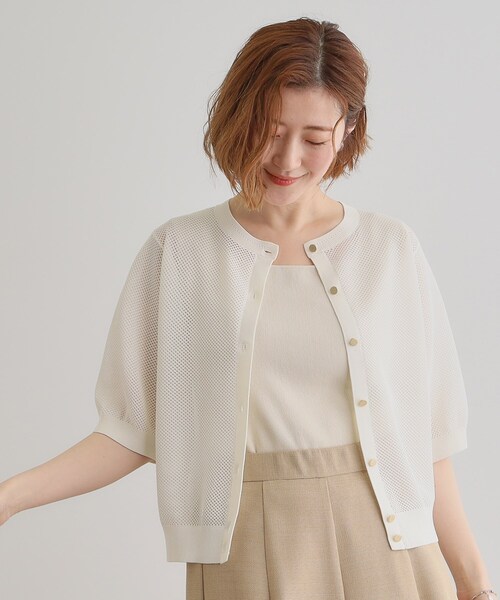 grove（グローブ）の「1枚でも映える上品メッシュカーディガン（カーディガン/ボレロ・レディース・オフホワイト/ブラック/ブルー・02/03/01/04/05）」の4枚目の写真
