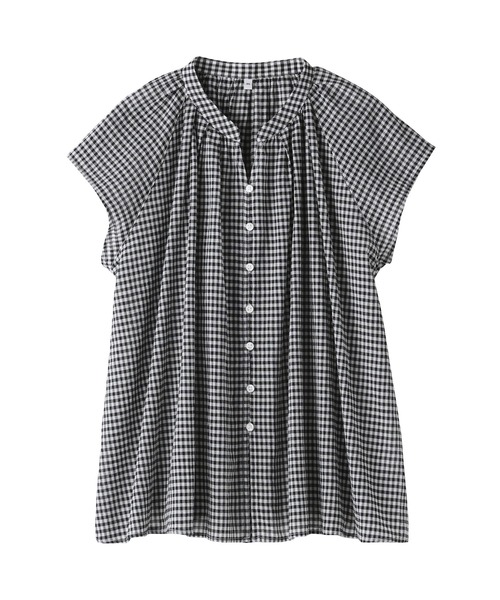 MUJI (無印良品) - 無印良品  婦人  強撚ボイル　フレンチスリーブブラウス 婦人L 黒  他 婦人 強撚ボイル フレンチスリーブブラウス | 無印良品