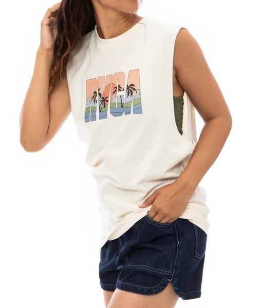 RVCA（ルーカ）の「【RVCA/ルーカ】23SS GULF COAST CUTOFF TANKTO/ノースリーブロゴマッスルタンクトップ（タンクトップ・レディース・クリーム/ラベンダー/ブラック・SMALL/MEDIUM/LARGE）」の6枚目の写真