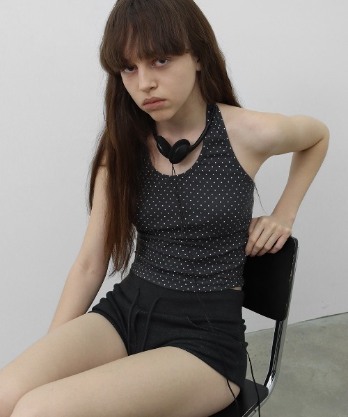 セットアップ ノースリーブ ホルターネック プリント S/M/L セットアップ ノースリーブ パプラム ホルターネック トップス+