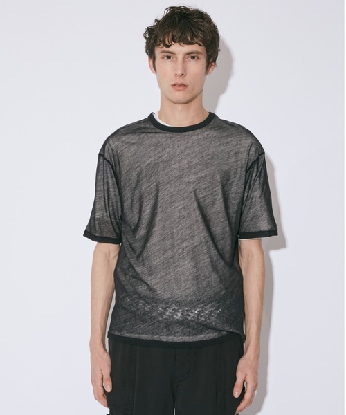 beautiful people（ビューティフルピープル）の「flip sheer jersey    logo print T-shirt（Tシャツ/カットソー・レディース・グレー×ピンク/ホワイト×ブラック・38/42/34）」の3枚目の写真