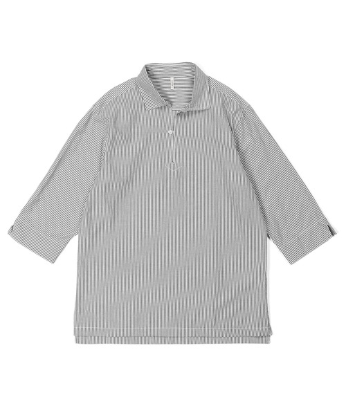 The DUFFER of ST.GEORGE(ザダファーオブセントジョージ)の「SEERSUCKER STRIPE 3Q SKIPPER SHIRT:シアサッカーストライプ 7分袖 スキッパーシャツ(シャツ/ブラウス・メンズ・ブルー/ブラック・SMALL/MEDIUM/LARGE/X-LARGE)」の9枚目の写真