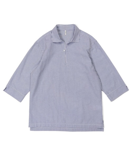 The DUFFER of ST.GEORGE(ザダファーオブセントジョージ)の「SEERSUCKER STRIPE 3Q SKIPPER SHIRT:シアサッカーストライプ 7分袖 スキッパーシャツ(シャツ/ブラウス・メンズ・ブルー/ブラック・SMALL/MEDIUM/LARGE/X-LARGE)」の10枚目の写真
