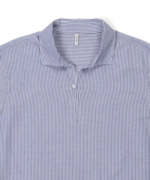 The DUFFER of ST.GEORGE(ザダファーオブセントジョージ)の「SEERSUCKER STRIPE 3Q SKIPPER SHIRT:シアサッカーストライプ 7分袖 スキッパーシャツ(シャツ/ブラウス・メンズ・ブルー/ブラック・SMALL/MEDIUM/LARGE/X-LARGE)」の12枚目の写真