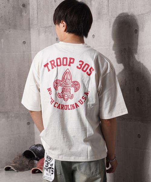 1111clothing(ワンフォークロージング)の「クラックPT ガゼット Tシャツ / Crack Print Gazet T-Shirt(Tシャツ/カットソー・メンズ・ネイビー/サックスブルー/ホワイト系2/ホワイト系1/ブラック系1/ブラック系2・L/M)」の2枚目の写真