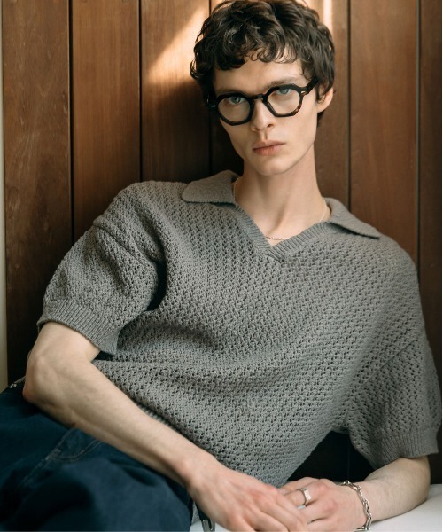 LURAKU（ルラク）の「【LURAKU】mesh knit polo shirt - メッシュニットポロシャツ（ポロシャツ・メンズ・グレー/ブラック・M/L）」の2枚目の写真