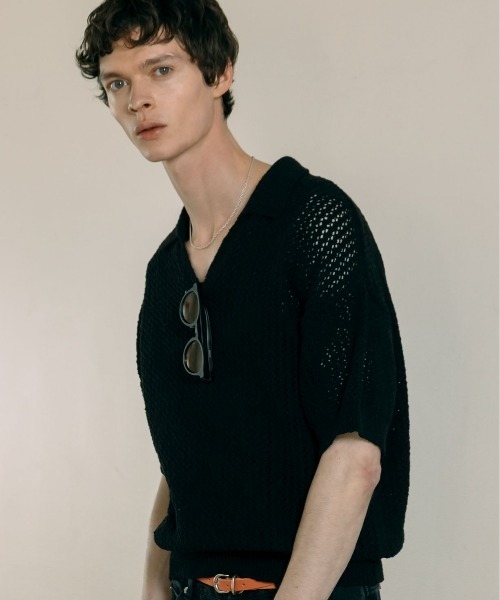 LURAKU（ルラク）の「【LURAKU】mesh knit polo shirt - メッシュニットポロシャツ（ポロシャツ・メンズ・グレー/ブラック・M/L）」の3枚目の写真