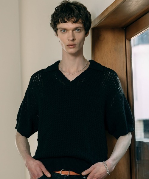 LURAKU（ルラク）の「【LURAKU】mesh knit polo shirt - メッシュニットポロシャツ（ポロシャツ・メンズ・グレー/ブラック・M/L）」の4枚目の写真