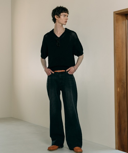 LURAKU（ルラク）の「【LURAKU】mesh knit polo shirt - メッシュニットポロシャツ（ポロシャツ・メンズ・グレー/ブラック・M/L）」の5枚目の写真