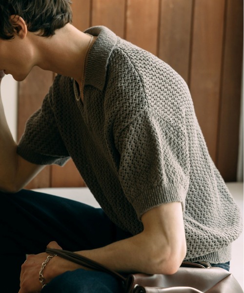 LURAKU（ルラク）の「【LURAKU】mesh knit polo shirt - メッシュニットポロシャツ（ポロシャツ・メンズ・グレー/ブラック・M/L）」の9枚目の写真