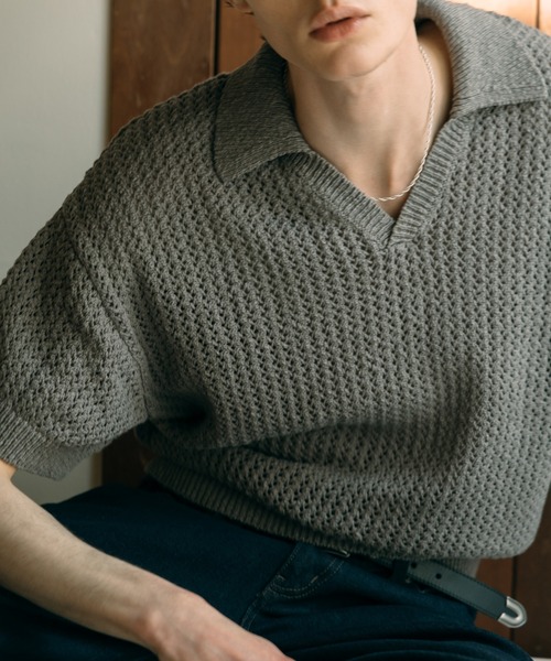 LURAKU（ルラク）の「【LURAKU】mesh knit polo shirt - メッシュニットポロシャツ（ポロシャツ・メンズ・グレー/ブラック・M/L）」の12枚目の写真