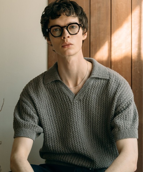 LURAKU（ルラク）の「【LURAKU】mesh knit polo shirt - メッシュニットポロシャツ（ポロシャツ・メンズ・グレー/ブラック・M/L）」の13枚目の写真