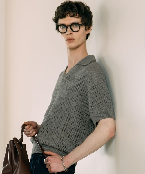 LURAKU（ルラク）の「【LURAKU】mesh knit polo shirt - メッシュニットポロシャツ（ポロシャツ・メンズ・グレー/ブラック・M/L）」の7枚目の写真