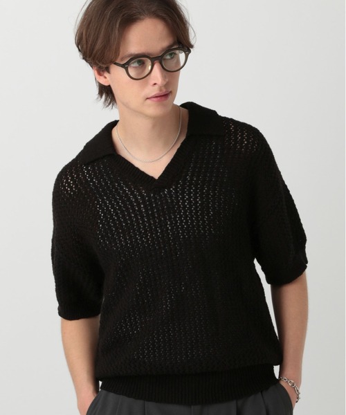 ポロシャツ ポロ Mesh Knit Polo Shirt／メッシュニットポロシャツ レディース セール】【LURAKU】mesh knit polo shirt - メッシュニット