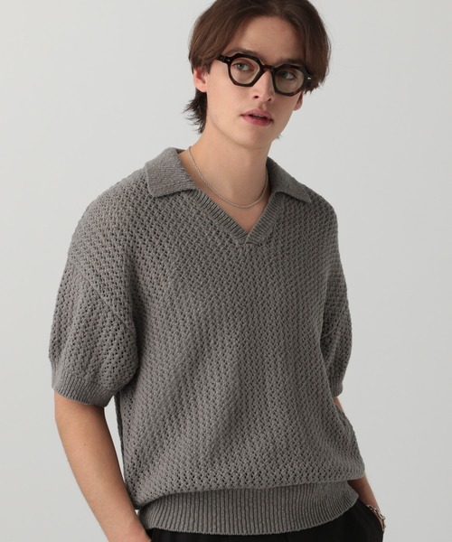 ポロシャツ ポロ 「mahagrid/マハグリッド」LION LS KNIT POLO/ライオンニットポロ レディース メンズ セール】【LURAKU】mesh knit polo shirt - メッシュニット