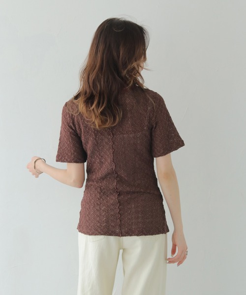 CLEIO（クレイオ）の「【CLEIO】レースカットソー開襟シャツ LACE CUT-AND-SEW OPEN-COLLAR SHIRT/980-13614（Tシャツ/カットソー・レディース・イエロー/ブラウン・FREE）」の8枚目の写真