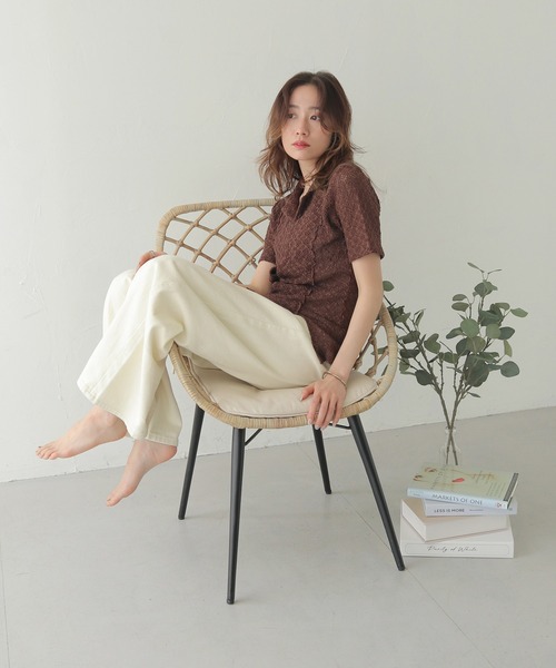 CLEIO（クレイオ）の「【CLEIO】レースカットソー開襟シャツ LACE CUT-AND-SEW OPEN-COLLAR SHIRT/980-13614（Tシャツ/カットソー・レディース・イエロー/ブラウン・FREE）」の9枚目の写真
