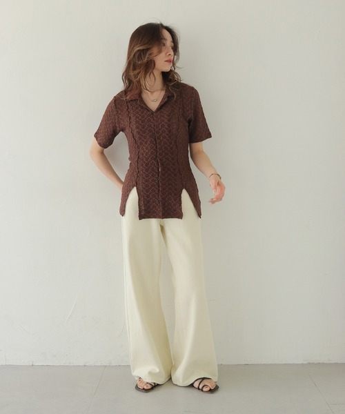 CLEIO（クレイオ）の「【CLEIO】レースカットソー開襟シャツ LACE CUT-AND-SEW OPEN-COLLAR SHIRT/980-13614（Tシャツ/カットソー・レディース・イエロー/ブラウン・FREE）」の10枚目の写真