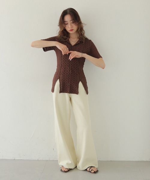 tシャツ 「CLEIO」レースカットソー開襟シャツ レディース セール】【CLEIO】レースカットソー開襟シャツ（Tシャツ