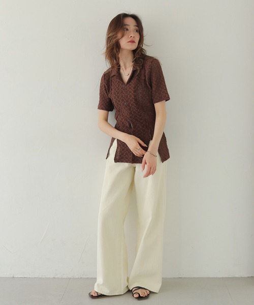 tシャツ 「CLEIO」レースカットソー開襟シャツ レディース セール】【CLEIO】レースカットソー開襟シャツ（Tシャツ