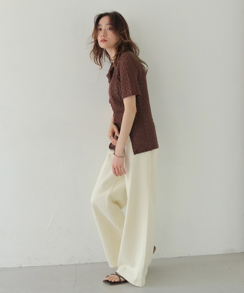CLEIO（クレイオ）の「【CLEIO】レースカットソー開襟シャツ LACE CUT-AND-SEW OPEN-COLLAR SHIRT/980-13614（Tシャツ/カットソー・レディース・イエロー/ブラウン・FREE）」の13枚目の写真