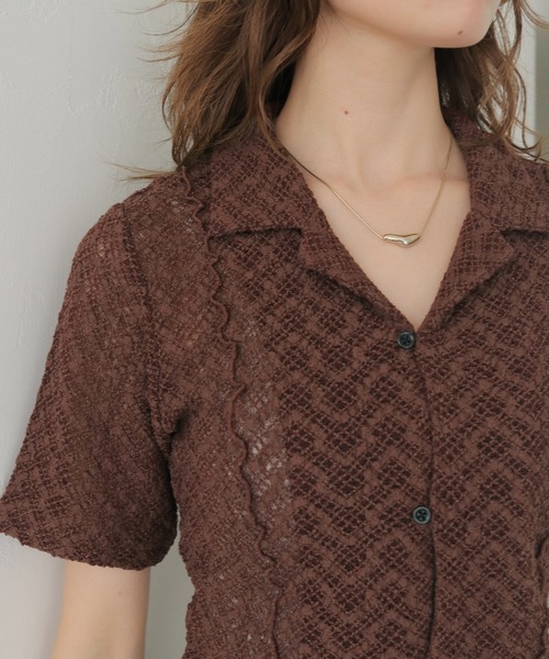 CLEIO（クレイオ）の「【CLEIO】レースカットソー開襟シャツ LACE CUT-AND-SEW OPEN-COLLAR SHIRT/980-13614（Tシャツ/カットソー・レディース・イエロー/ブラウン・FREE）」の15枚目の写真
