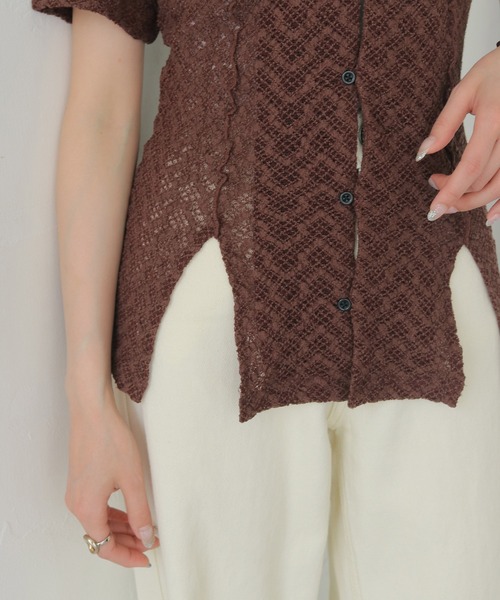 CLEIO（クレイオ）の「【CLEIO】レースカットソー開襟シャツ LACE CUT-AND-SEW OPEN-COLLAR SHIRT/980-13614（Tシャツ/カットソー・レディース・イエロー/ブラウン・FREE）」の16枚目の写真