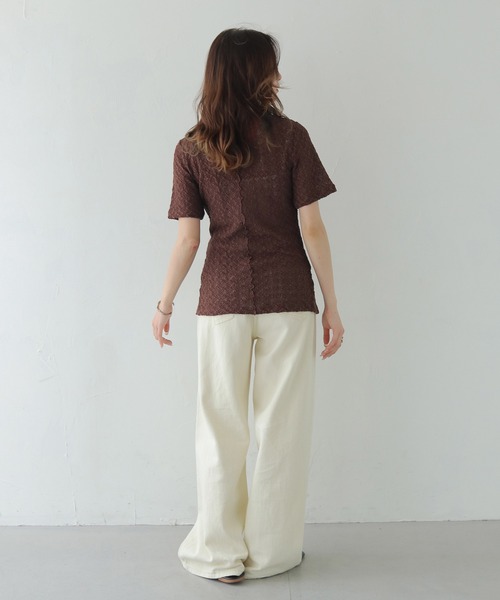 CLEIO（クレイオ）の「【CLEIO】レースカットソー開襟シャツ LACE CUT-AND-SEW OPEN-COLLAR SHIRT/980-13614（Tシャツ/カットソー・レディース・イエロー/ブラウン・FREE）」の14枚目の写真