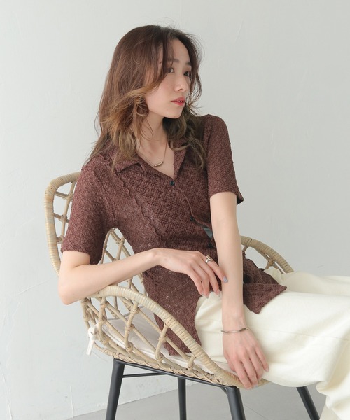 CLEIO（クレイオ）の「【CLEIO】レースカットソー開襟シャツ LACE CUT-AND-SEW OPEN-COLLAR SHIRT/980-13614（Tシャツ/カットソー・レディース・イエロー/ブラウン・FREE）」の18枚目の写真