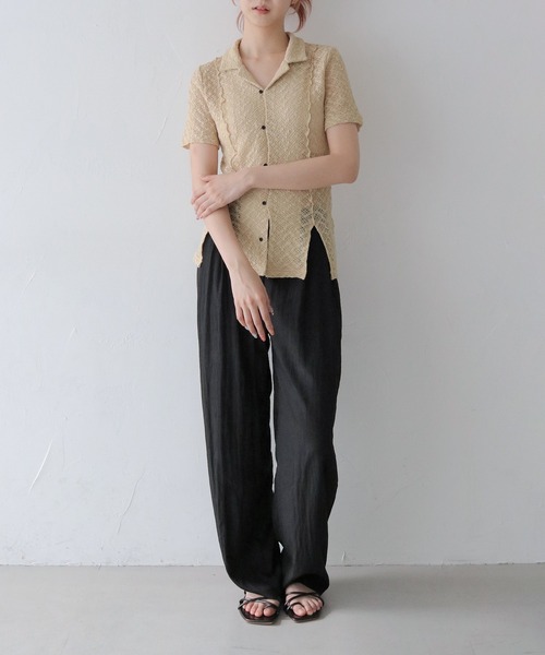 セール】【CLEIO】レースカットソー開襟シャツ（Tシャツ