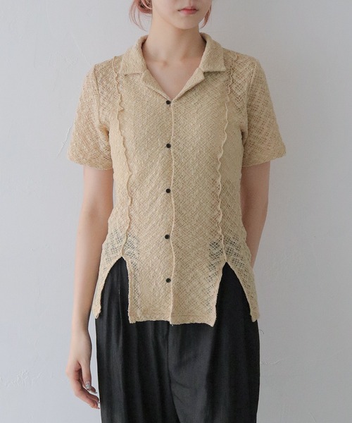 tシャツ 「CLEIO」レースカットソー開襟シャツ レディース CLEIO tシャツ 「CLEIO」レースカットソー開襟シャツ レディース