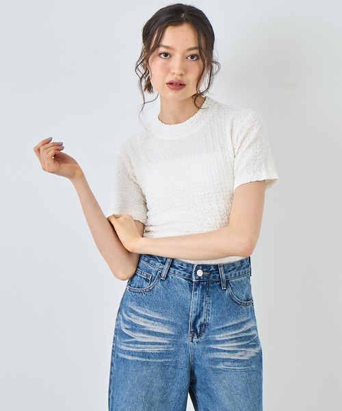 ANAP(アナップ)の「ポコポコ クロップド Tシャツ(Tシャツ/カットソー・レディース・ブラック/グリーン/ホワイト・FREE)」の5枚目の写真