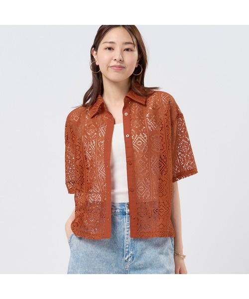TOKYO SHIRTS(トウキョウシャツ)の「クロシェ風 レースシャツブラウス 五分袖(シャツ/ブラウス・レディース・ブラック/ブラウン/オレンジ・M/L)」の3枚目の写真