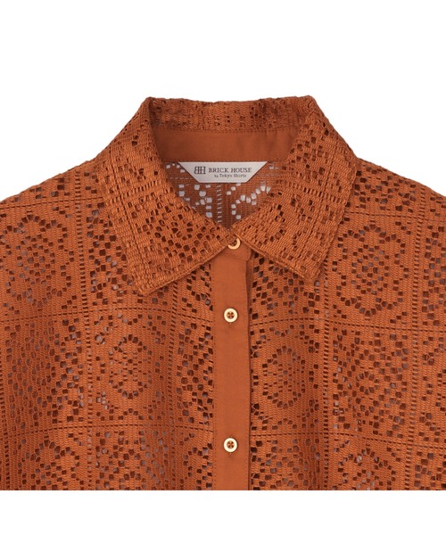 TOKYO SHIRTS(トウキョウシャツ)の「クロシェ風 レースシャツブラウス 五分袖(シャツ/ブラウス・レディース・ブラック/ブラウン/オレンジ・M/L)」の16枚目の写真