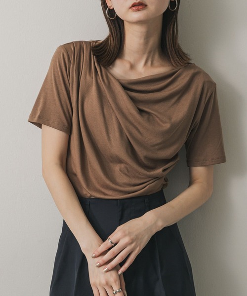 セール】アシメドレープトップ(半袖)（Tシャツ/カットソー