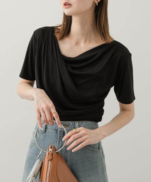 SENSE OF PLACE by URBAN RESEARCH（センスオブプレイスバイアーバンリサーチ）の「アシメドレープトップ(半袖)（Tシャツ/カットソー・レディース・キャメル/ベージュ/ブラック/ライトブルー・ONE）」の8枚目の写真