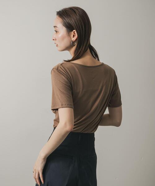 SENSE OF PLACE by URBAN RESEARCH（センスオブプレイスバイアーバンリサーチ）の「アシメドレープトップ(半袖)（Tシャツ/カットソー・レディース・キャメル/ベージュ/ブラック/ライトブルー・ONE）」の15枚目の写真