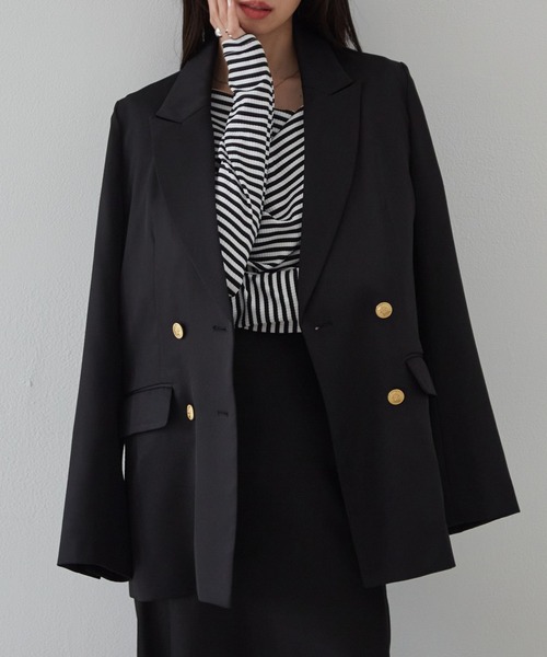 セール】【洗える】ゴールドボタンダブルテーラードジャケット