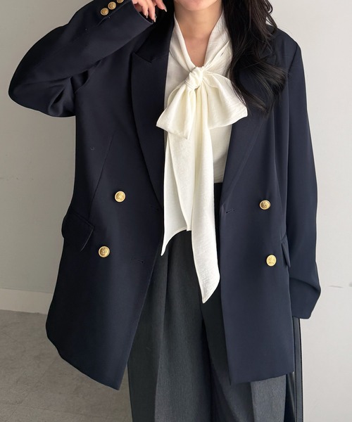 セール】【洗える】ゴールドボタンダブルテーラードジャケット