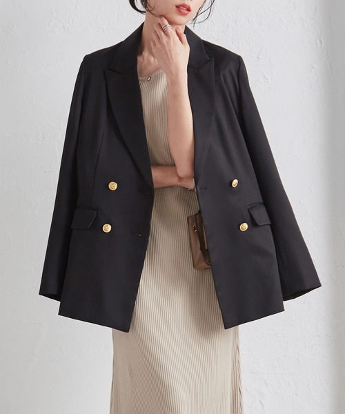 セール】【洗える】ゴールドボタンダブルテーラードジャケット