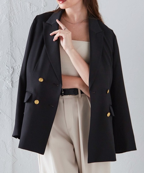 セール】【洗える】ゴールドボタンダブルテーラードジャケット