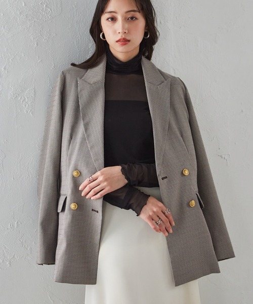セール】【洗える】ゴールドボタンダブルテーラードジャケット