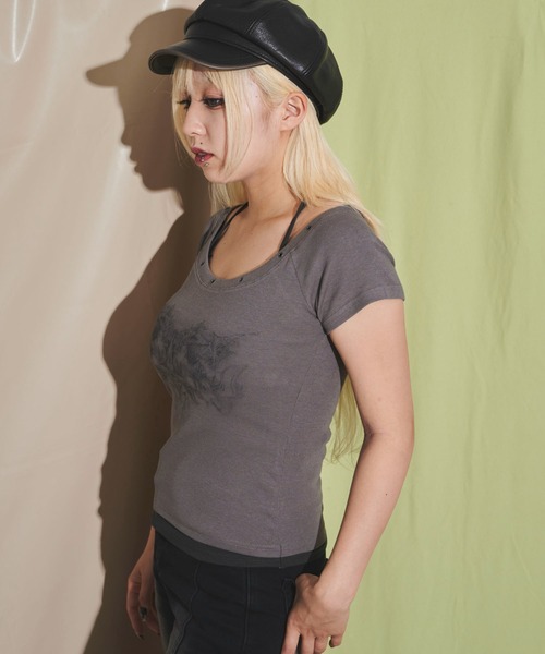 dispark(ディスパーク)の「DISPARK/ハトメレイヤードグラフィックT(Tシャツ/カットソー・レディース・チャコール/ホワイト・FREE)」の8枚目の写真