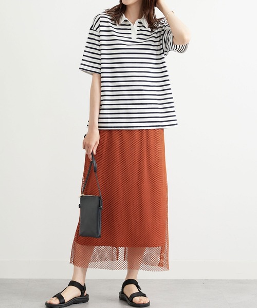 BELLUNA PLUS(ベルーナ)の「ボーダー柄スキッパーポロシャツ(Tシャツ/カットソー・レディース・ネイビー×ホワイト/ホワイト×ネイビー・MEDIUM/LARGE/X-LARGE)」の10枚目の写真